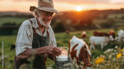 Man in Hat Holding Cup of Milk