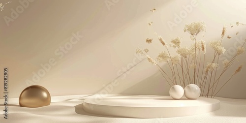  Podium background product 3D gold cosmetic platform nature beige display advertising backdrop studio