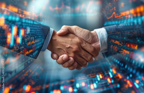 Two People Shaking Hands Over a Network of Dots