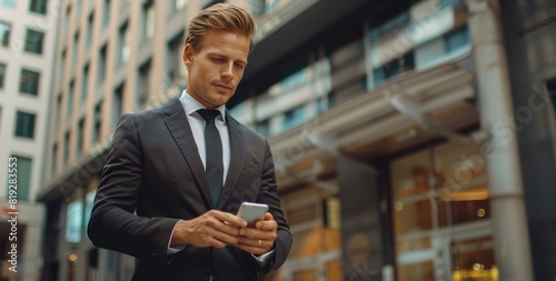 Businessman in Suit Using Cell Phone