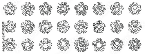 Rafflesia outline vector icons. A row of flowers with different shapes and sizes. The flowers are all black and white. The image has a calm and peaceful mood photo