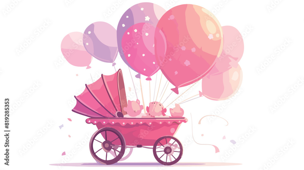 vector flat cartoon pink baby carriage or stroller