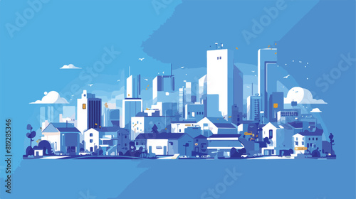 vector flat cartoon panorama - cityscape with diffe
