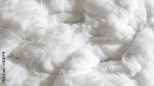 Close-up of white fluffy cotton background, abstract luxury wadding cloud texture. photo