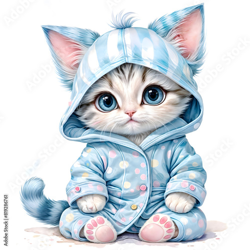 Illustration of a cute kitten in pajamas photo