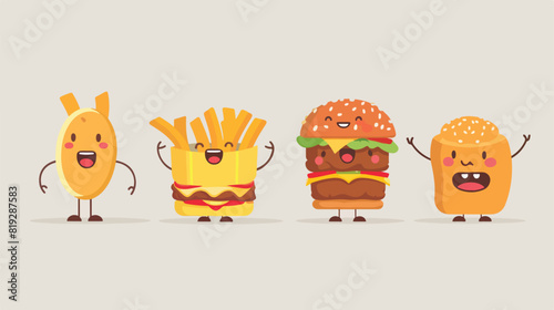vector flat fastfood characters set. Humanized hamb