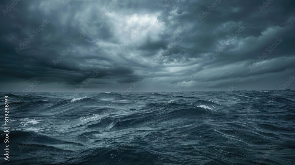 Dark sea surface with a dramatic cloudy sky above. Approaching storm.