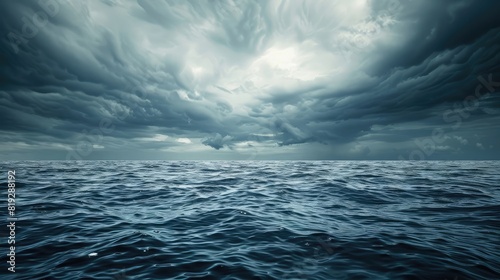 Dark sea surface with a dramatic cloudy sky above. Approaching storm.