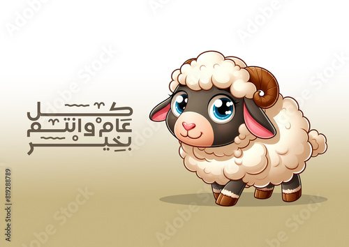 The translation we wish you Happy New Year Eid in arabic language Greeting card design elegant limbo