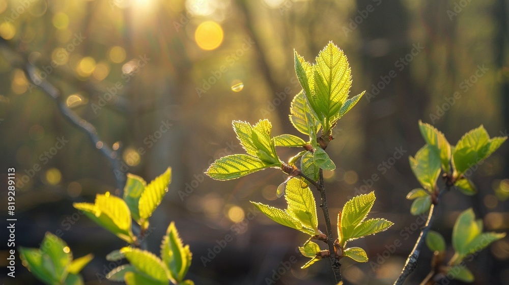 A detailed view of a tree branch, illuminated by sunlight surrounding foliage A detailed view of a tree branch, illuminated by sunlight surrounding foliage