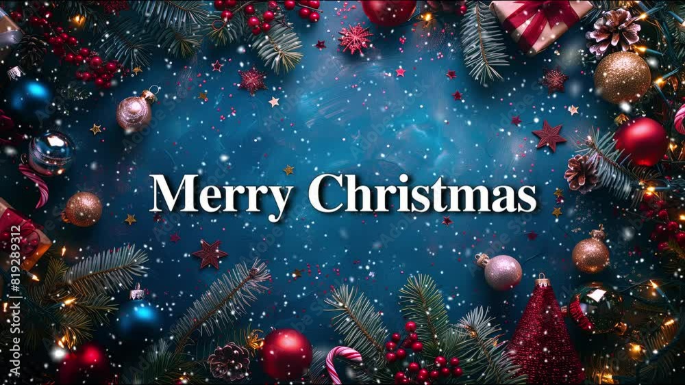 Merry Christmas. Loop. Falling snowflakes. Falling snowflakes effect. Loop. Christmas snow. Noel. Snow. Blue background. Generate AI.