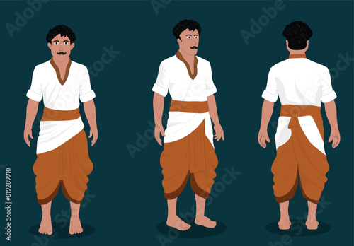 A Indian village man cartoon character set for 2d animation