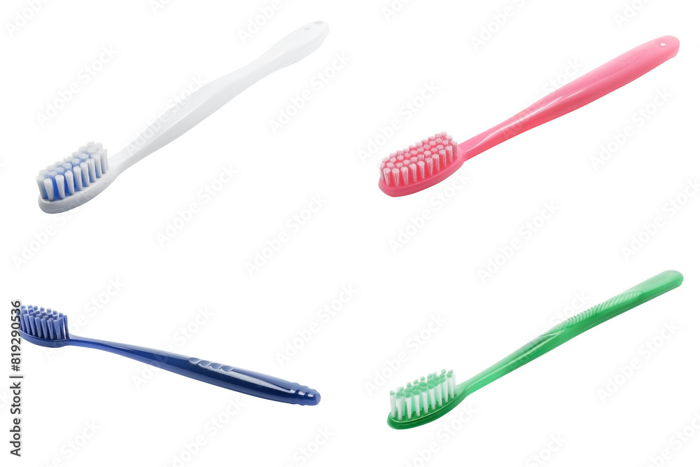 Set of colored toothbrushs PNG isolated on white and transparent background - Toothpaste Dental care Brushing Teeth care