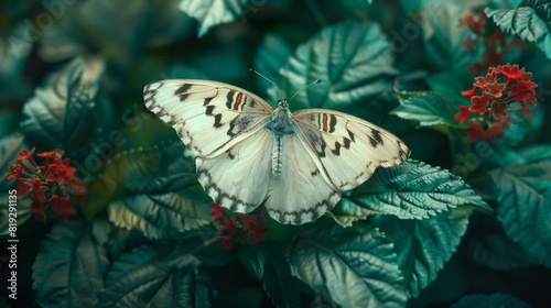White beautiful Butterfly flying from one white flower to another flower Generated AI photo