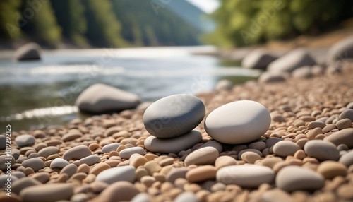 A serene scene of two pebbles, nestled together on a riverbed, symbolizing the steadfast and enduring connection of best friends on National Best Friends Day,illustration created with generative ai. photo