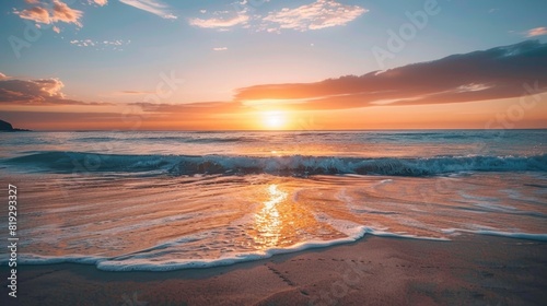 sunset at the beach and crystal clear water