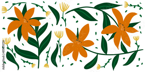 Abstract colorful flower background vector. Botanical wallpaper of flower, leaf branches. Floral design for banner, prints, decor, wall art, decoration.