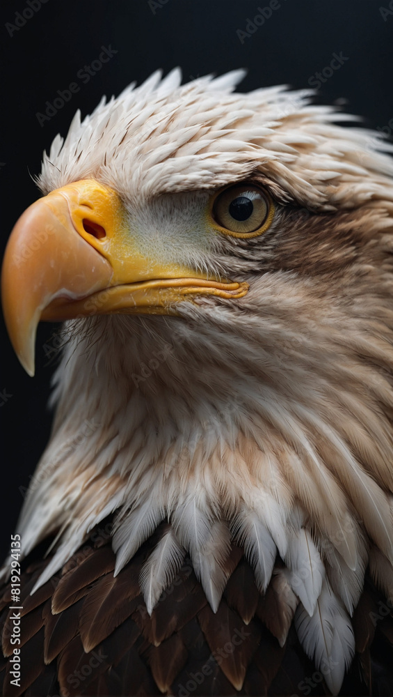 Fototapeta premium Cinematic Portrait Shot of a Majestic American Bald Eagle