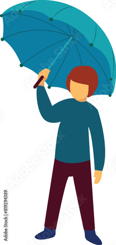 Vector illustration of a man holding a large blue umbrella, signifying protection or rainy weather
