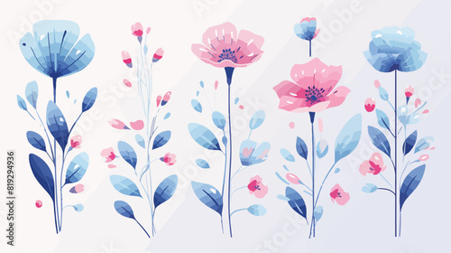 Vector floral collection poster with blue pink whit photo