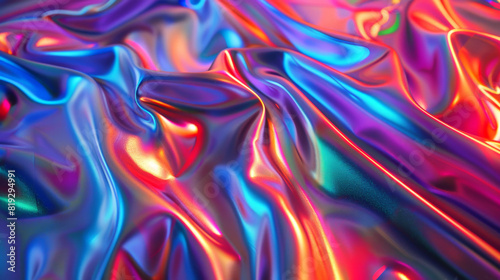 3d render of colorful iridescent holographic background, abstract wavy cloth texture