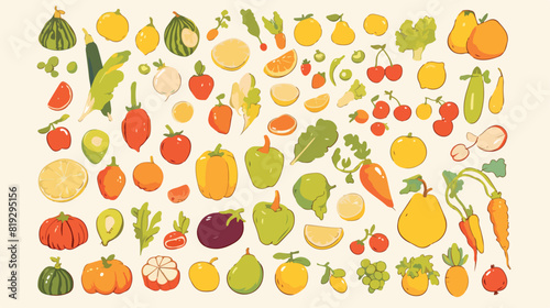 Vector fruits and vegetables ultra modern outline l