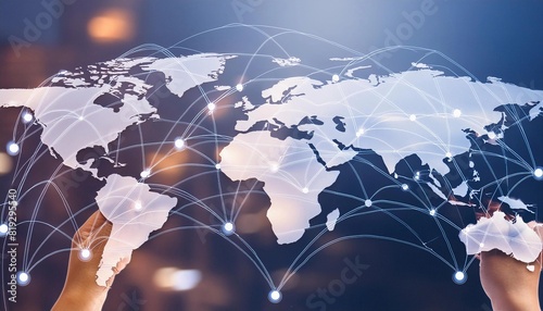 Abstract world map, concept of global network and connectivity, international data transfer and cyber technology, worldwide business, information exchange and telecommunication