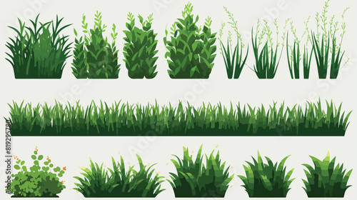 Vector green grass bush borders set for summer land