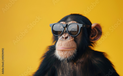 Cute monkey wearing sunglasses, yellow background © Boadicea
