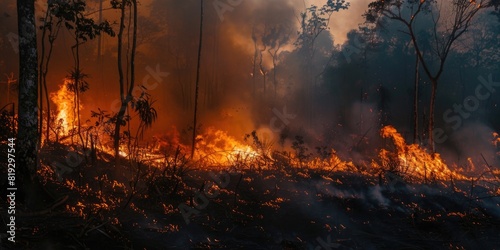  Rainforest fire, wildfire, smoke disaster is burning caused by humans during the dry season photo