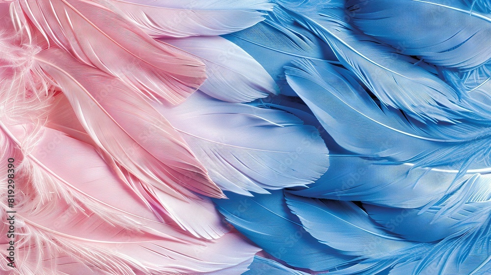 Close-up of a Pink, Blue, and White Background with Feathers in the Center Close-up of a Pink, Blue, and White Background with Feathers in the Center