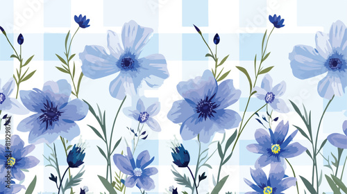 Vector illustration of blue wild flowers on checker © Hyper