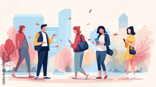 Vector illustration of fashion tiny people speaking