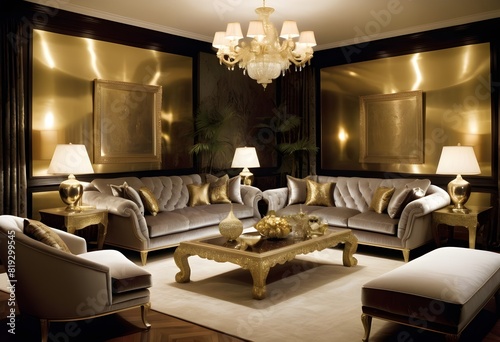 A Cozy matellic colours luxrious living room for luxrious living photo