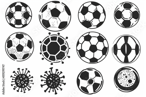 Coronavirus sign and soccer ball. Covid-19 stops football and other sports. Quarantine sport vector illustration. set vector icon  white background