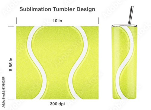 Tennis seamless sublimation template for 20 oz skinny tumbler. Sublimation illustration. Seamless from edge to edge. Full tumbler wrap.