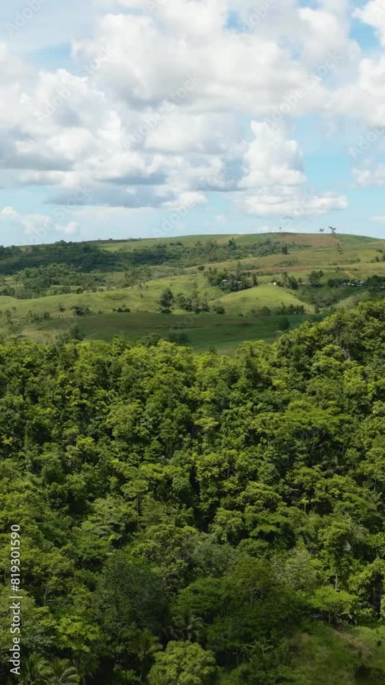 Aerial drone of mountain slopes with farmland of farmers. Negros, Philippines Aerial drone of mountain slopes with farmland of farmers. Negros, Philippines