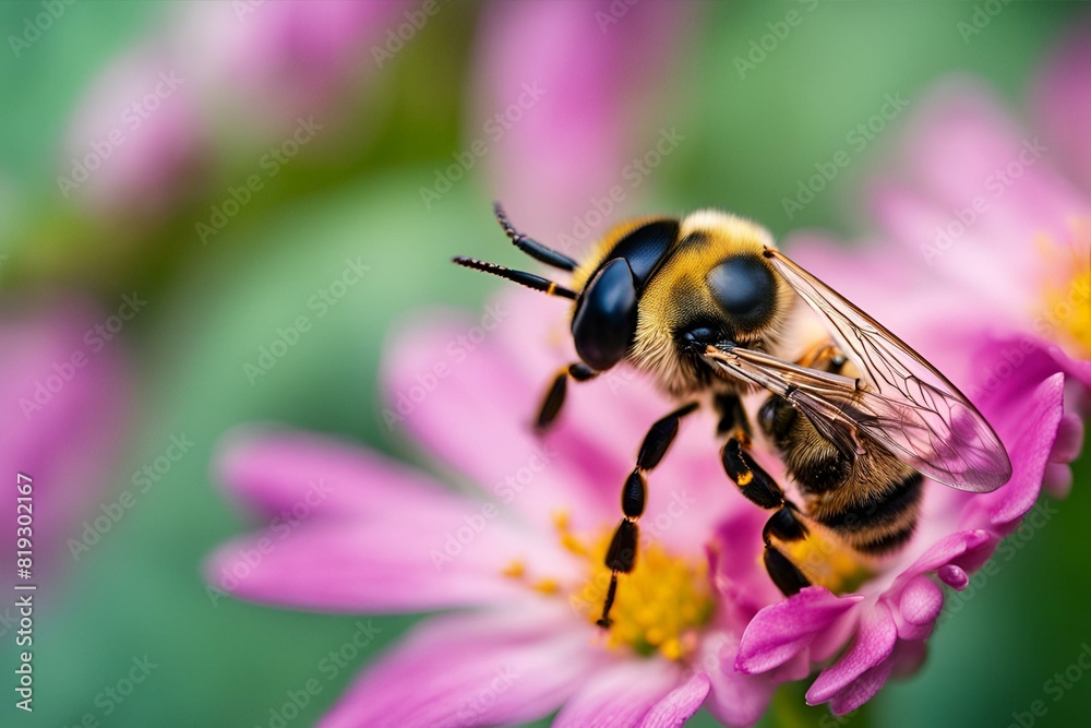 Close-up bee on a flower, Close-up Bee resting on flower, Close-up a bee collecting pollen and nectar from flower Close-up bee on a flower, Close-up Bee resting on flower, Close-up a bee collecting pollen and nectar from flower