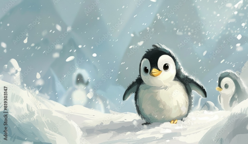 Obraz premium Penguins Walking Through Snow