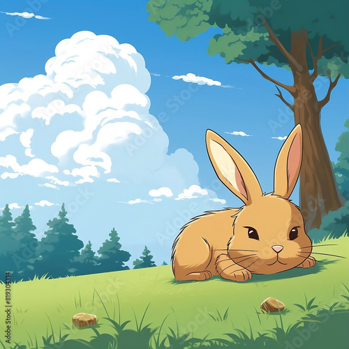 a cute rabbit is playing in the grass
