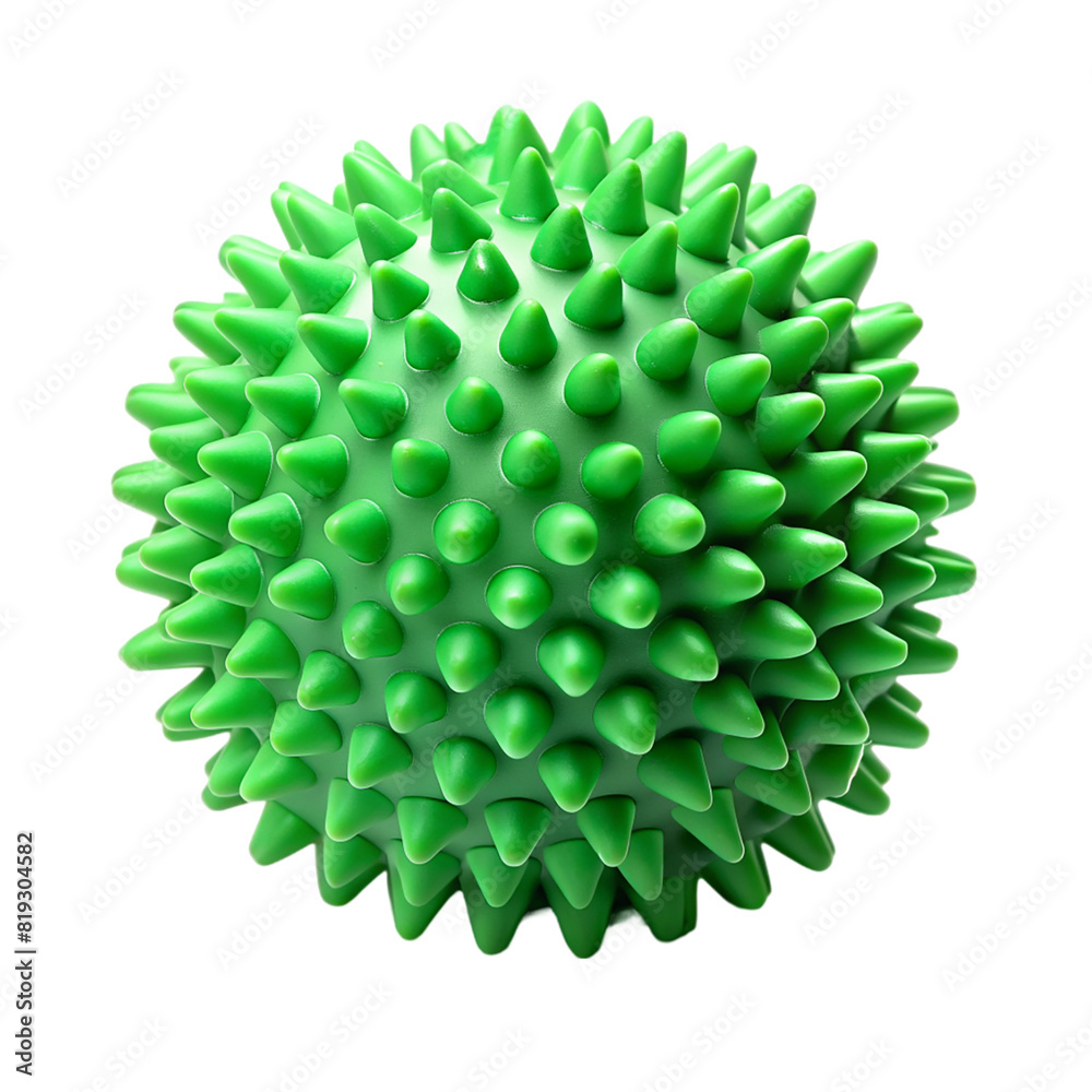 Green rubber massage ball with spikes Isolated on transparent background