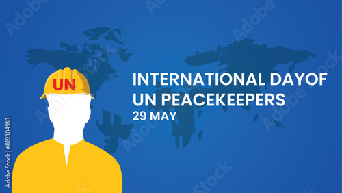 Vector graphic illustration of a helmet and a world map, ideal for International Day, United Nations peacekeepers, celebrations, greeting cards, and more.