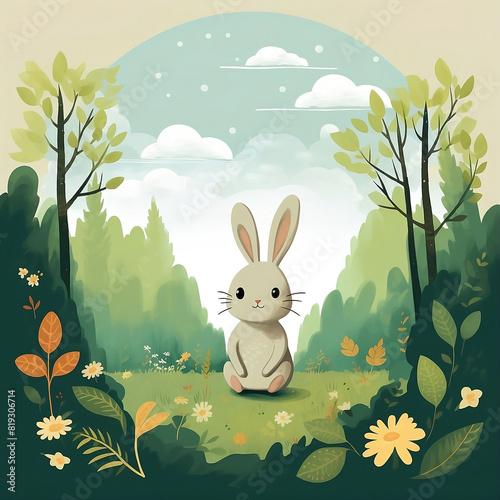 cute rabbit sitting in the green forest