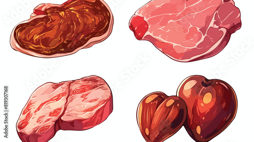 vector pork raw kidney liver heart offal sketch set photo
