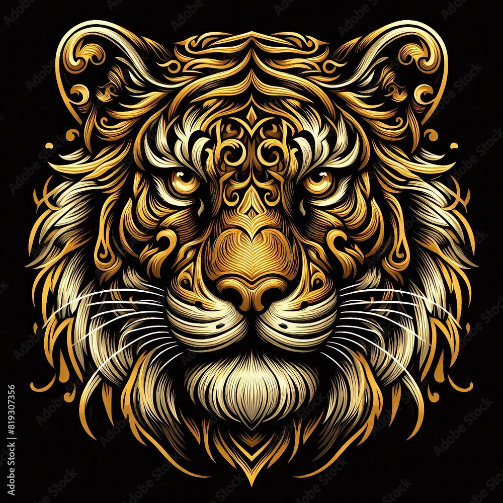 black and golden vector style illustration of a brave tiger face black and golden vector style illustration of a brave tiger face