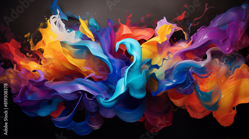 Energetic splatters of paint dance across the canvas, creating a visually stunning and dynamic abstract artwork that pulsates with energy. photo