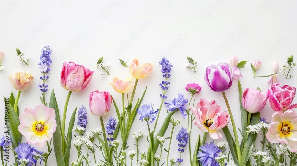 beautiful bright spring flowers in pastel colors on a white background beautiful bright spring flowers in pastel colors on a white background