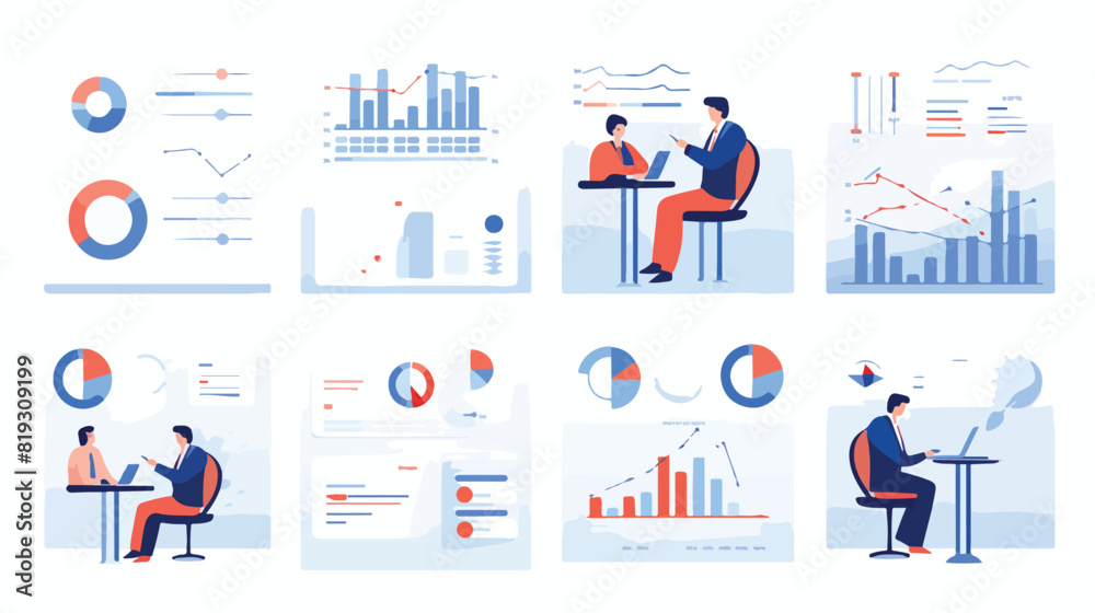 Vector set of flat Business analytics icons. 2d fla