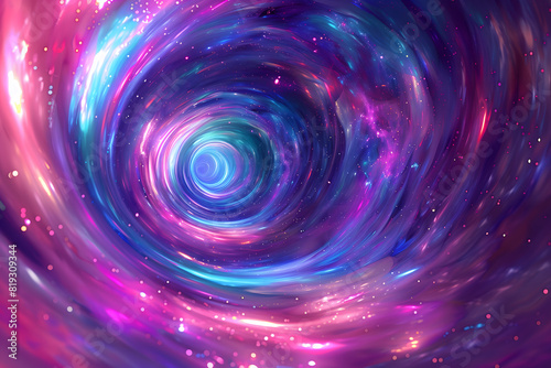 An illustration of a cosmic tunnel colored in a variation of vibrant neon colors