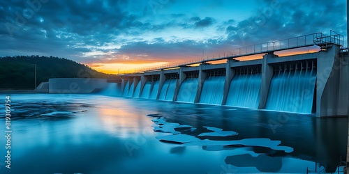  the dam flows clean water in the morning  Industrial waste water treatment plant purifying water 